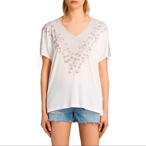 NEW! AllSaints Loire V Kay T floral shirt v-neck - Picture 1 of 10